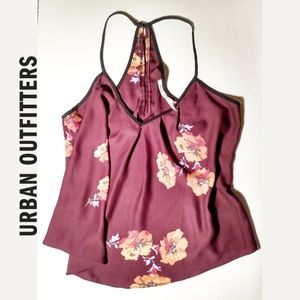 Kimchi UO floral strappy satin tank top in plum